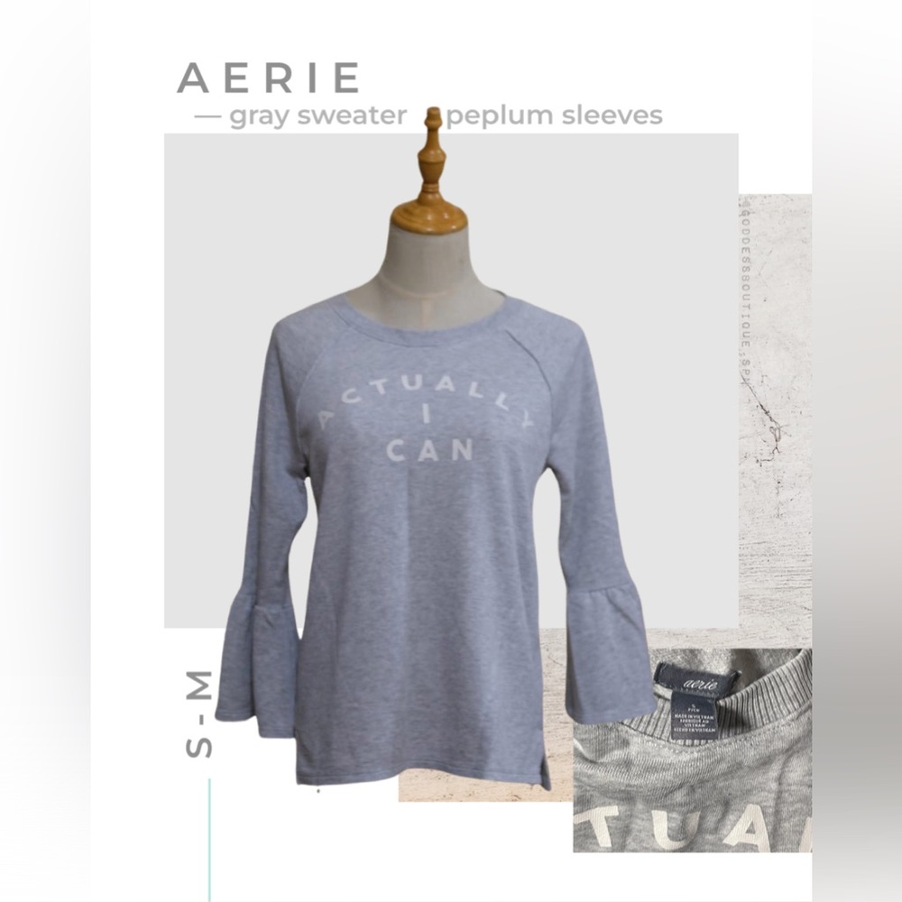 GRAY SWEATER PEPLUM SLEEVES